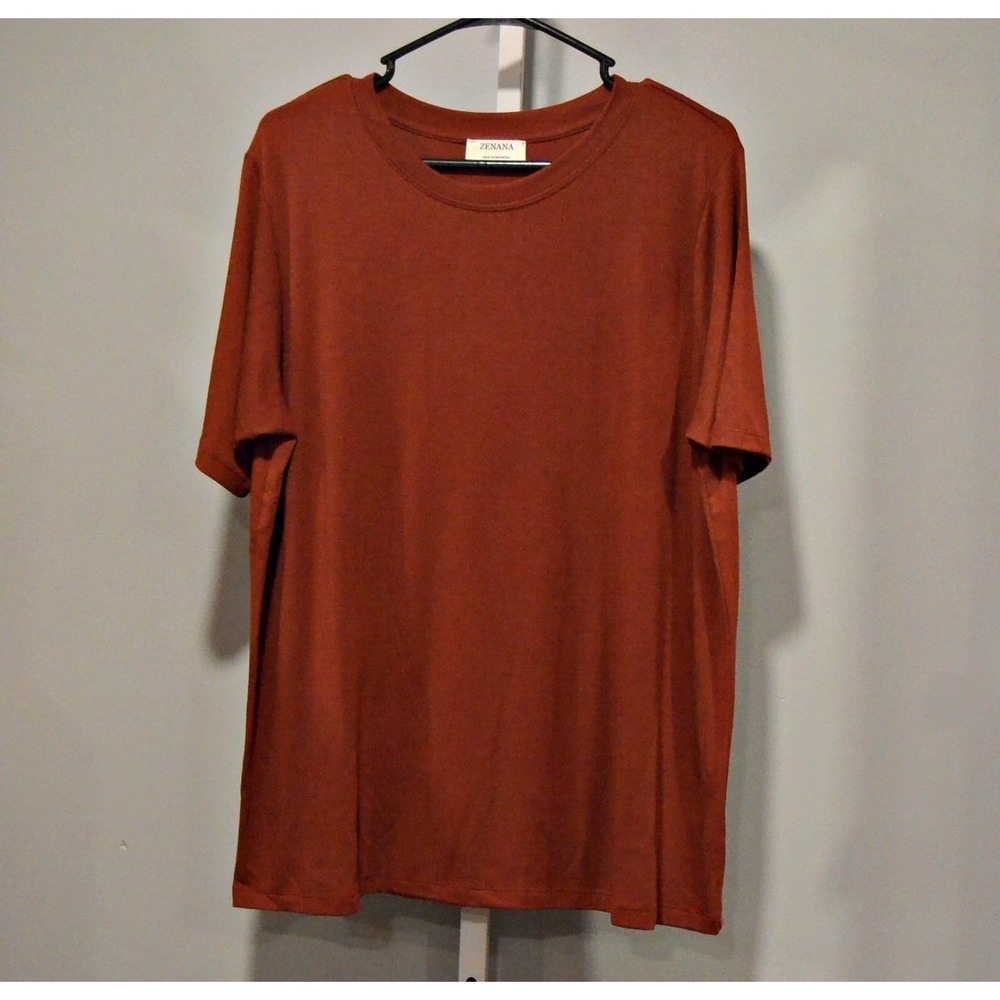 NWOT Zenana Women's Size 3X Short Sleeve Soft Tee Burgundy Rayon Blend